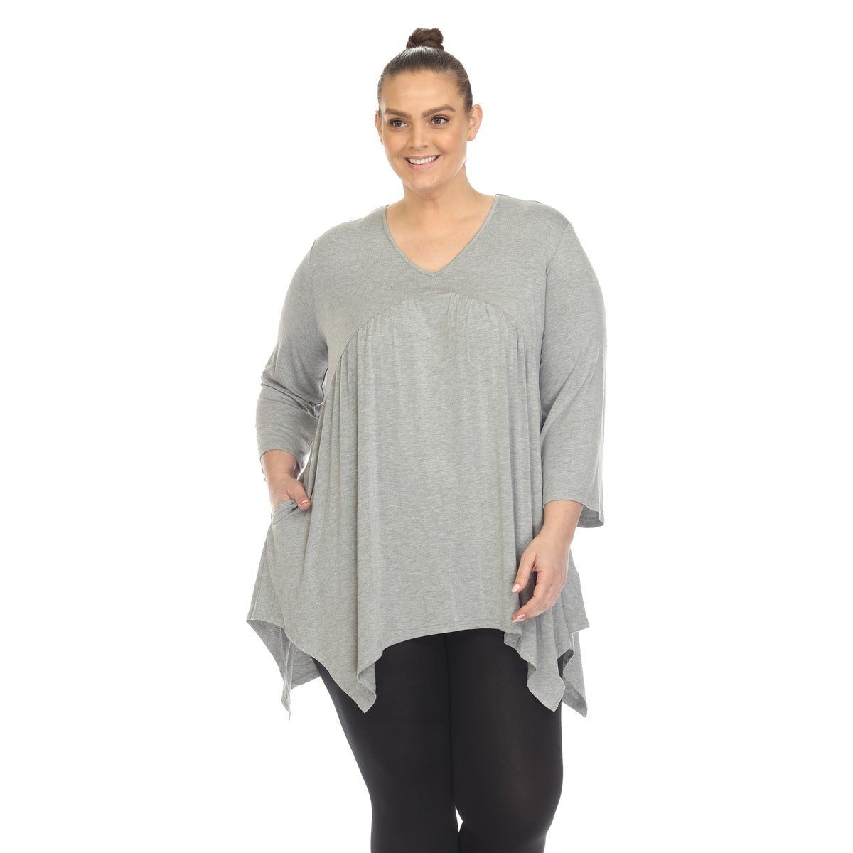  White Mark Plus Size Empire Waist V-Neck Tunic Top - 1X - Bonton