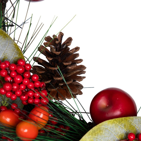 24" Autumn Harvest Pine  Berry and Pomegranate Wreath - Unlit