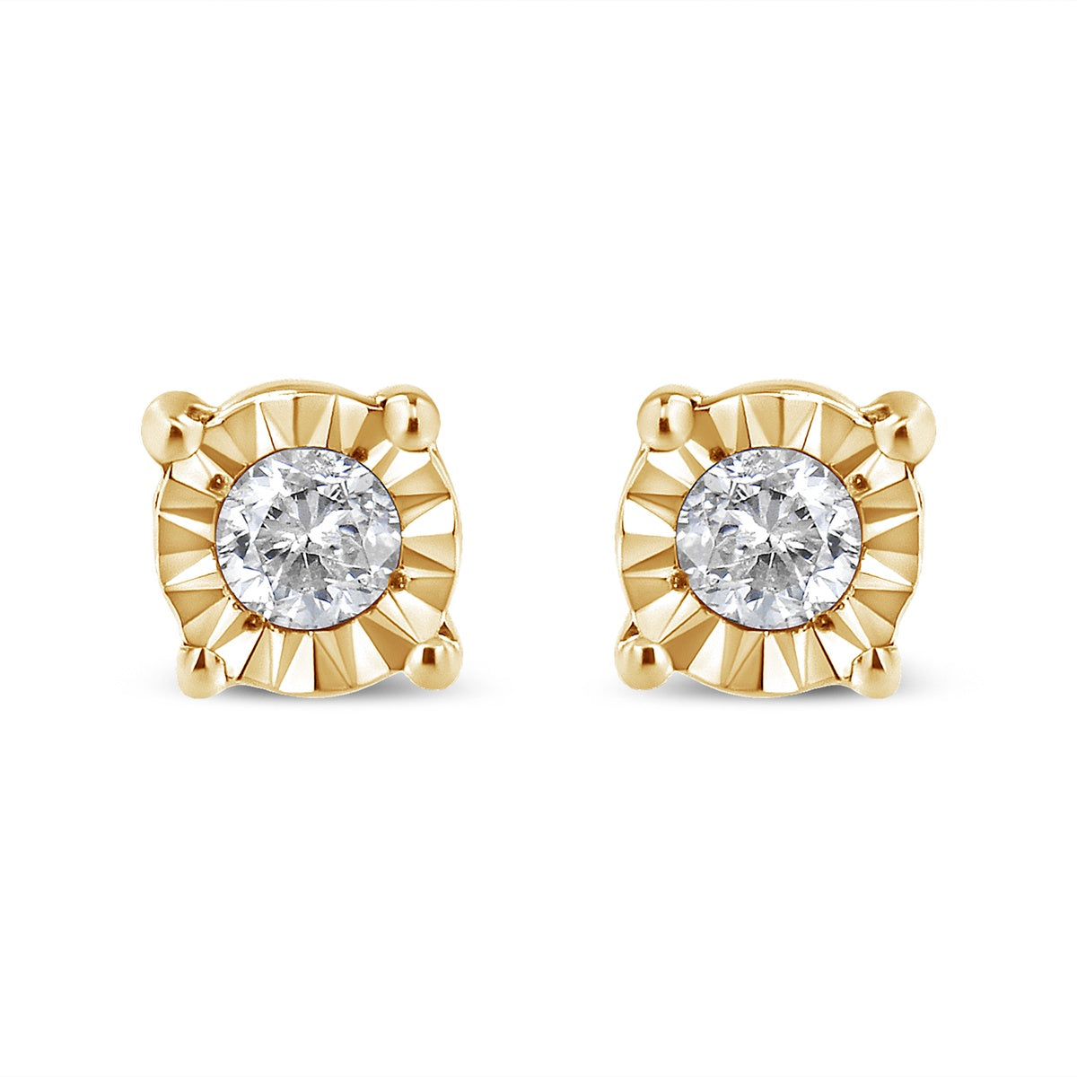  Haus of Brilliance 10K Yellow Gold Plated .925 Sterling Silver 1/10 Cttw Round Brilliant-Cut Diamond Miracle-Set Stud Earrings (J-K Color, I3 Clarity) - Yellow - Bonton