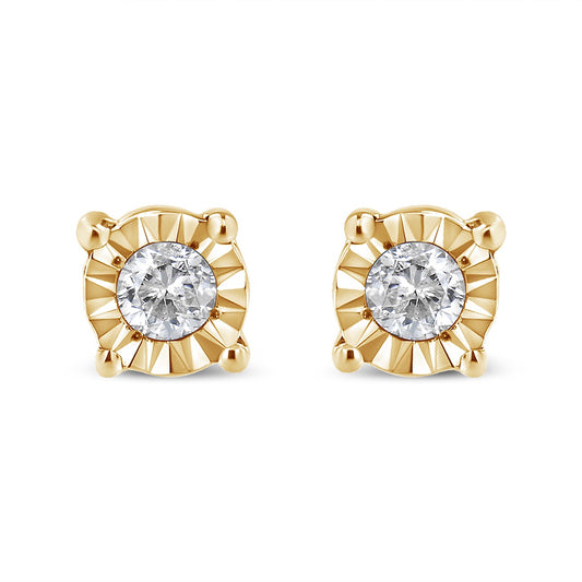 10K Yellow Gold Plated .925 Sterling Silver 1/10 Cttw Round Brilliant-Cut Diamond Miracle-Set Stud Earrings (J-K Color, I3 Clarity)