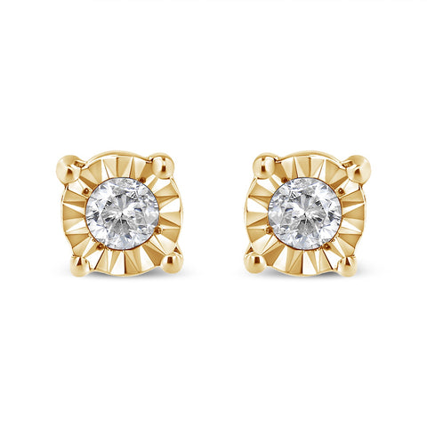 10K Yellow Gold Plated .925 Sterling Silver 1/10 Cttw Round Brilliant-Cut Diamond Miracle-Set Stud Earrings (J-K Color, I3 Clarity)