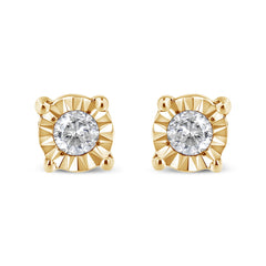 10K Yellow Gold Plated .925 Sterling Silver 1/10 Cttw Round Brilliant-Cut Diamond Miracle-Set Stud Earrings (J-K Color, I3 Clarity)