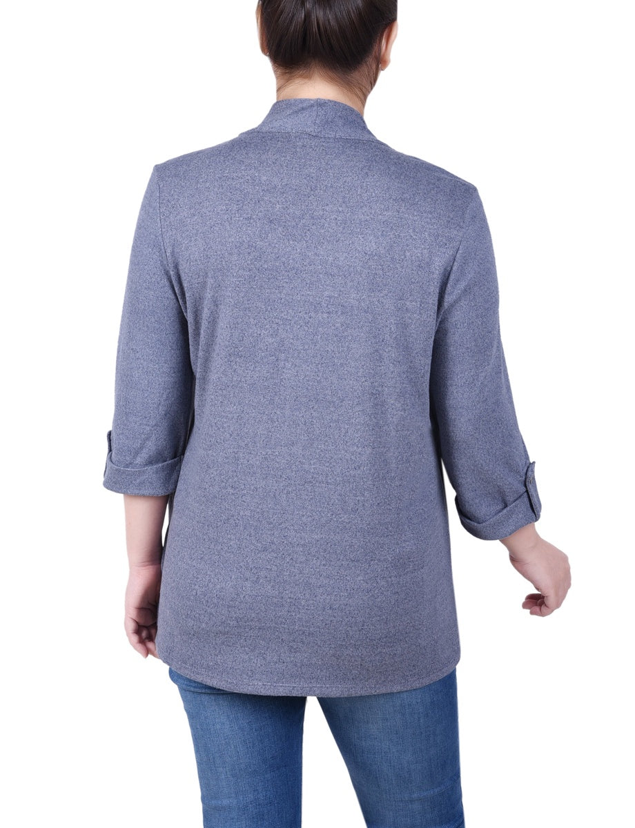  NY Collection Petite 3/4 Sleeve Two in One Top - Charcoal Grey - Bonton