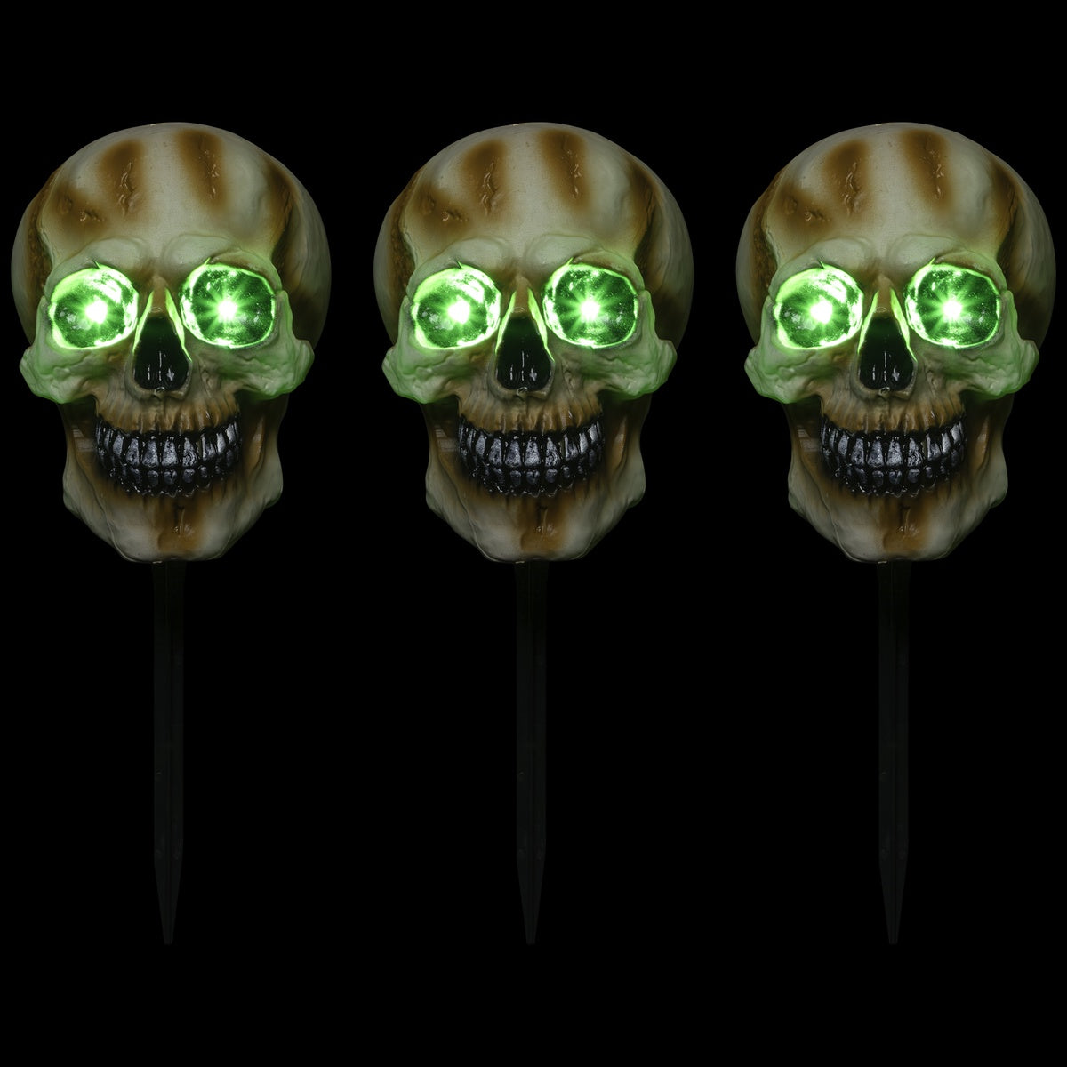  Northlight Set of 3 Lighted Skeleton Head Halloween Pathway Markers With Sound - Battery Operated - Default Title - Bonton