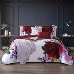 Magenta Floral 100% Cotton 5 Piece Reversible Comforter Set