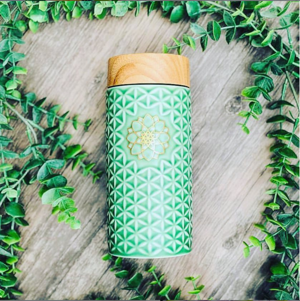  Acera Flower of Life Travel Mug / Single Wall / 14 Oz - Lilac / Hand-painted gold flower - Bonton