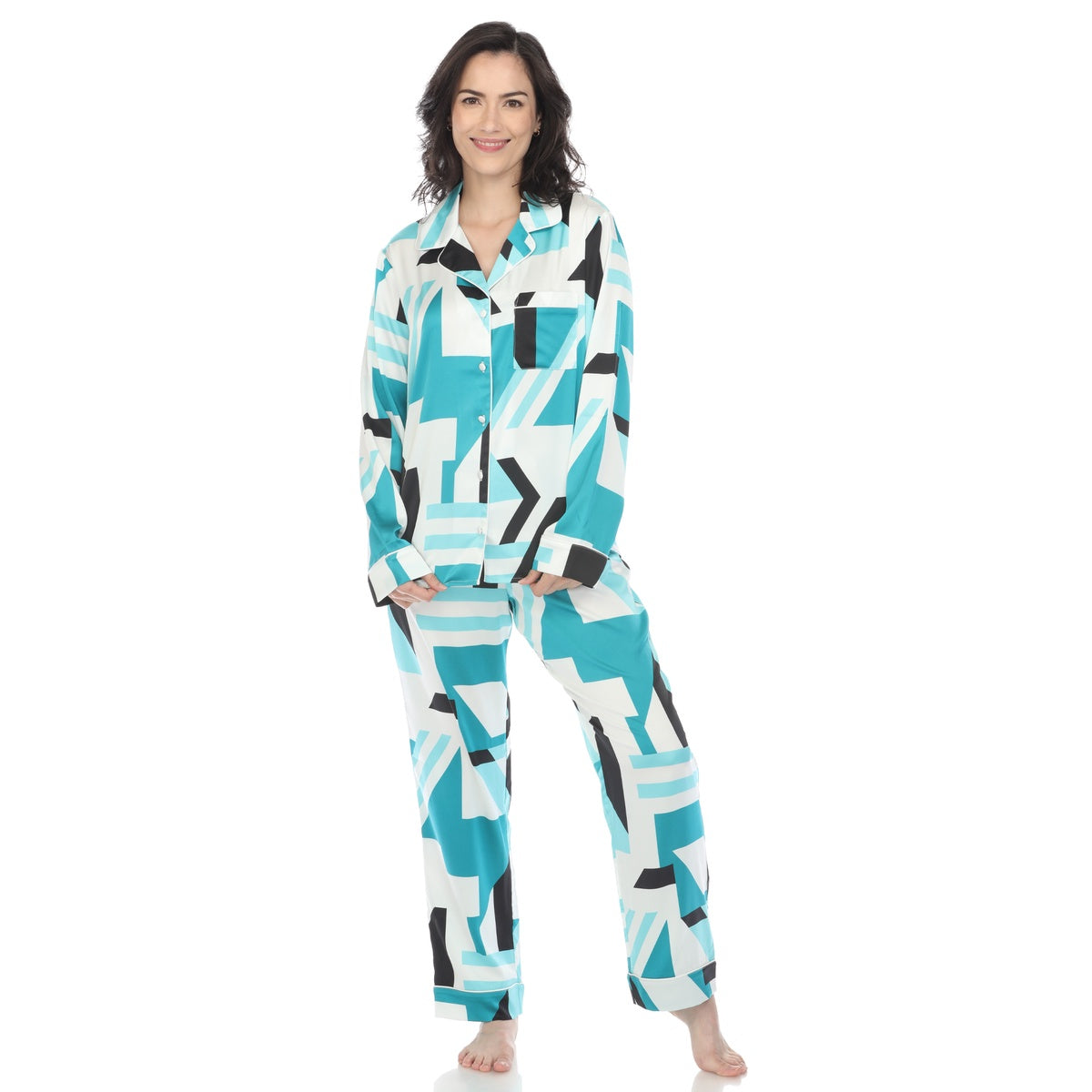  White Mark Women's Printed Satin Pajama Set - S - Bonton