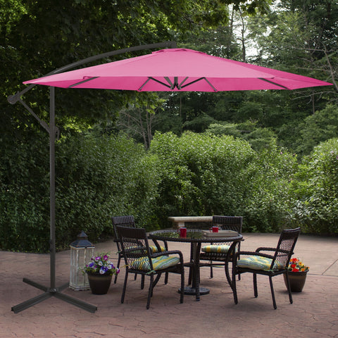 10ft Offset Outdoor Patio Umbrella With Hand Crank  Pink