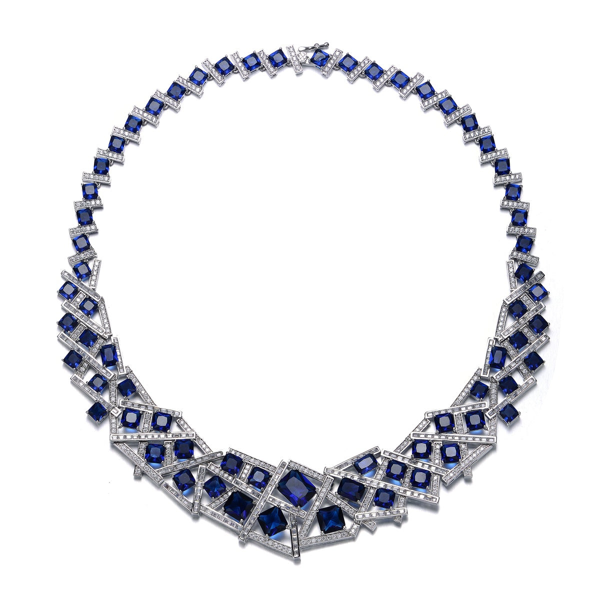  Rachel Glauber RG 3D Geometric Cluster Basketweave Stack Graduated Eternity Formal Necklace - White Gold - Bonton