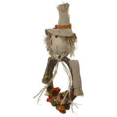 20" Tan and Orange Fall Harvest Scarecrow Wreath Wall Decor