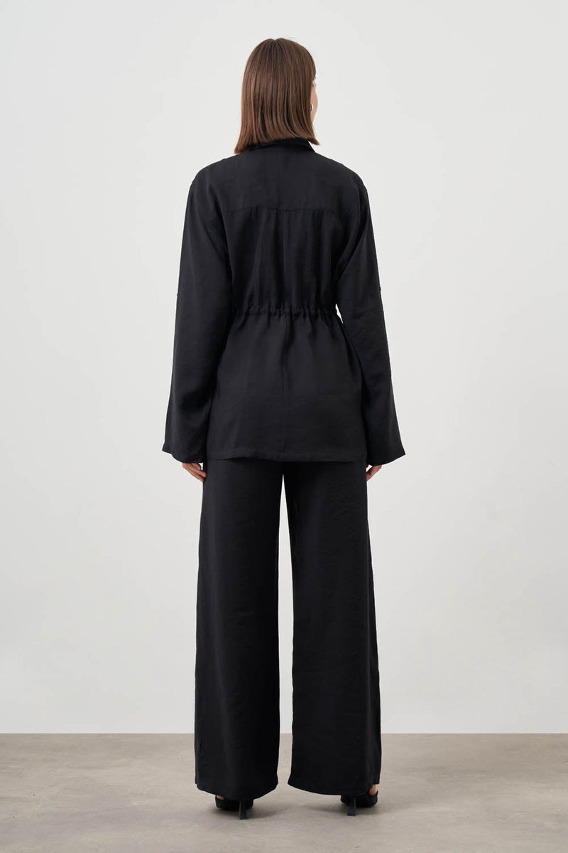  Mizalle Mizalle-Cinched Waist Shirt Jacket-Black - Black - Bonton