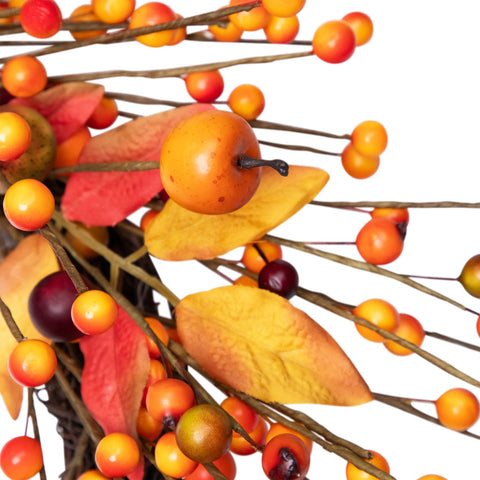 Berries and Apples Foliage Twig Artificial Thanksgiving Wreath - 18-Inch  Unlit