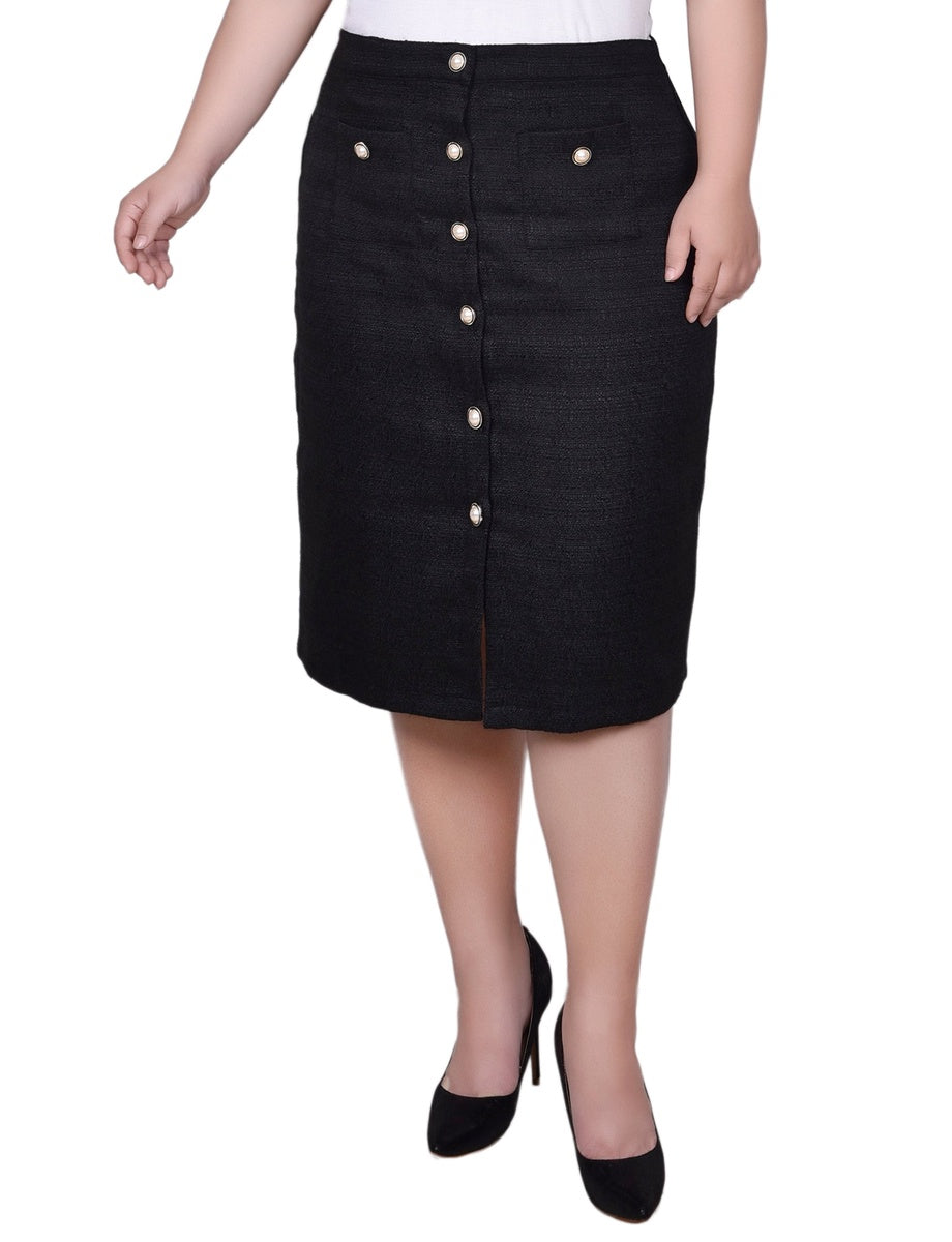  NY Collection Plus Size Slim Tweed Double Knit Skirt With Pockets - Black - Bonton