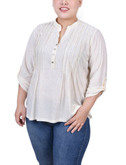 Plus Size 3/4 Roll Tab Pullover Top