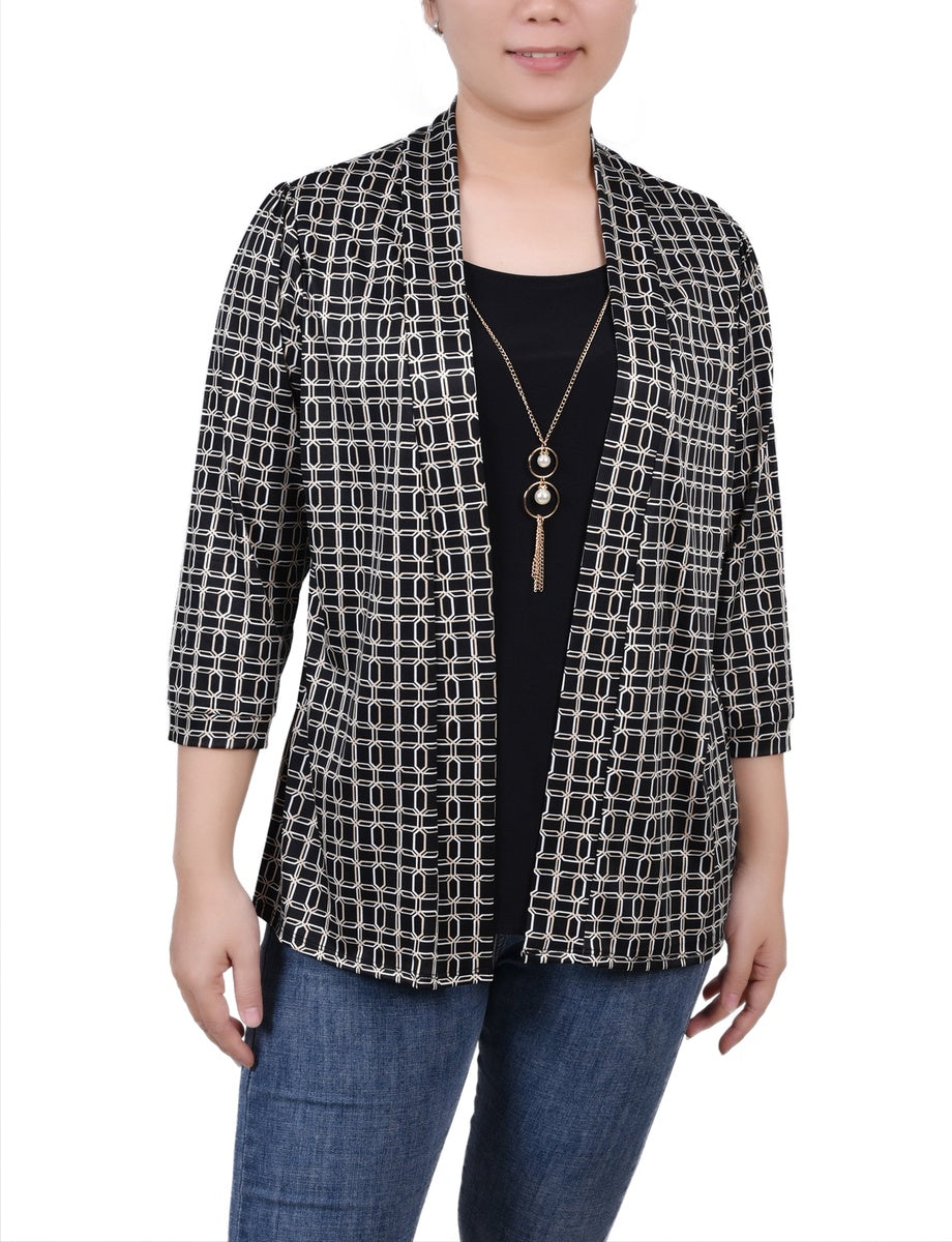 NY Collection 3/4 Sleeve Two-Fer Top - Black Gold Harlie - Bonton