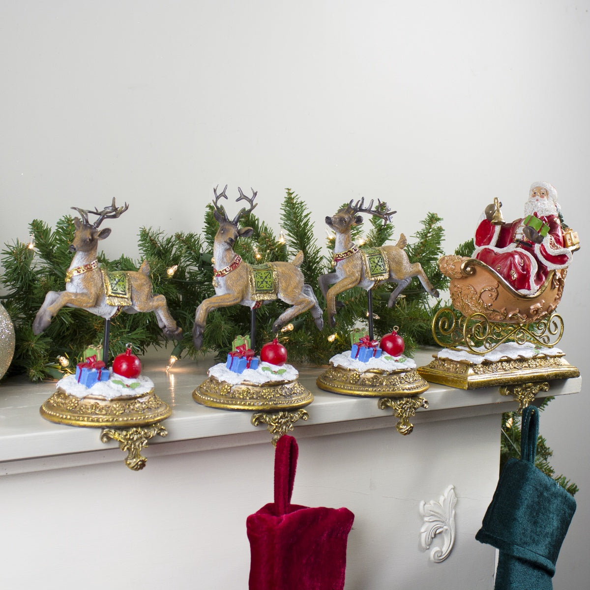  Northlight Santa and Reindeer Christmas Stocking Holders - 9.5