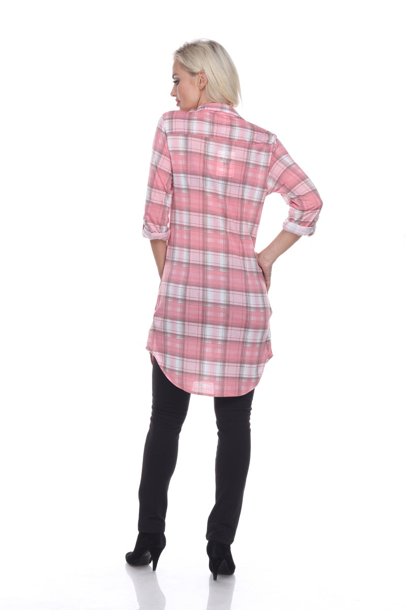  White Mark Women's Piper Stretchy Plaid Tunic Top - S - Bonton