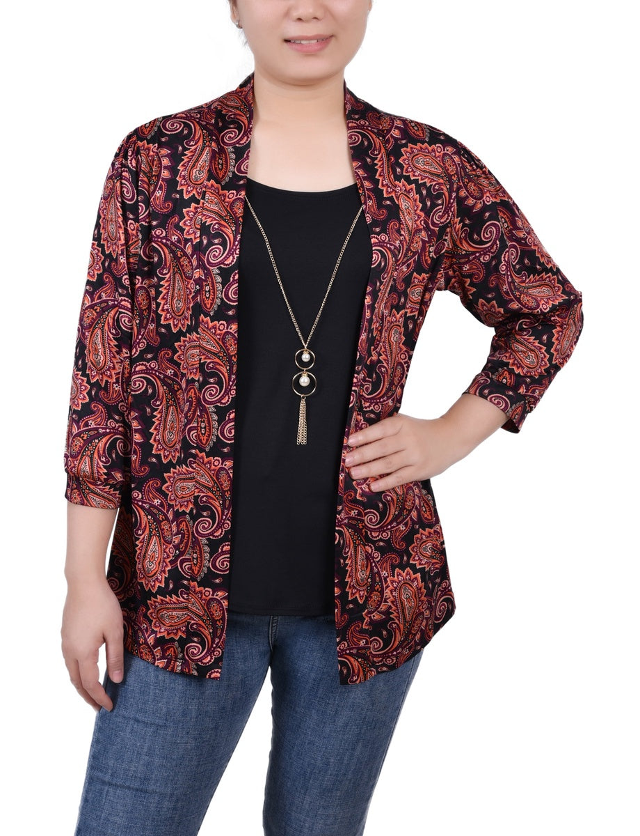  NY Collection 3/4 Sleeve Two-Fer Top - Black Gold Harlie - Bonton