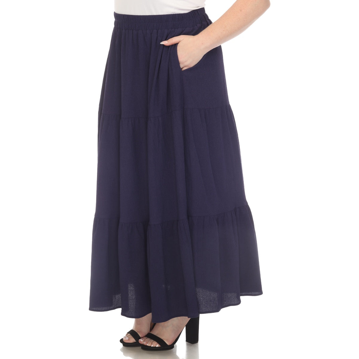  White Mark Plus Size Pleated Tiered Maxi Skirt - 1X - Bonton