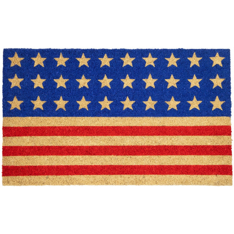 Americana Stripes and Stars Coir Outdoor Doormat - 18" X 30"