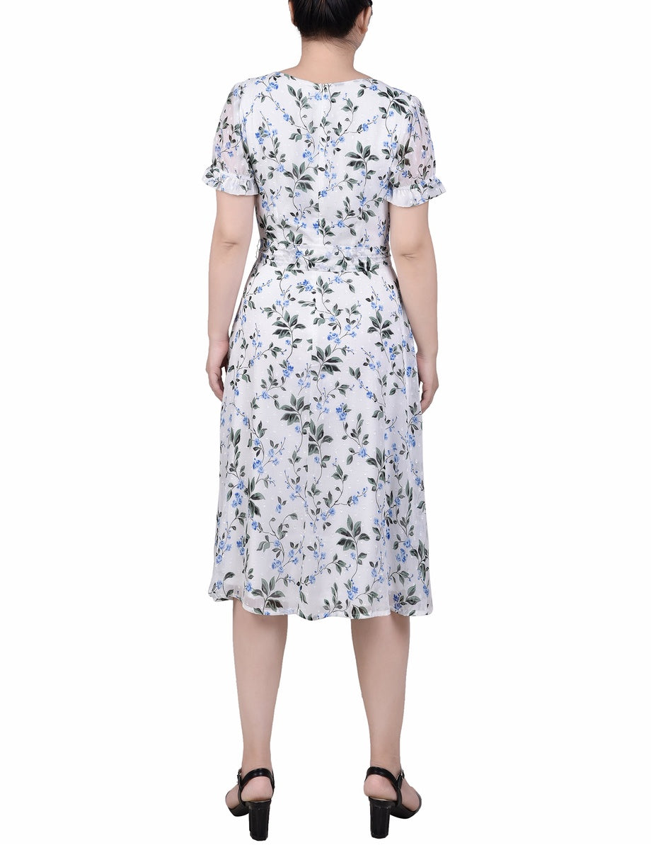  NY Collection Short Sleeve Belted Swiss Dot Dress - Mellow Rose Rectangle - Bonton