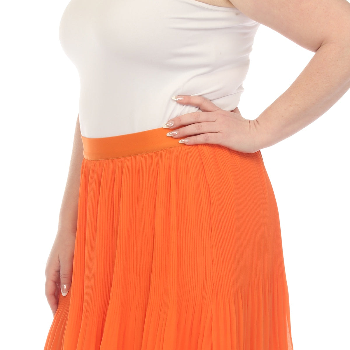  White Mark Plus Size Pleated Chiffon Midi Skirt - 1X - Bonton