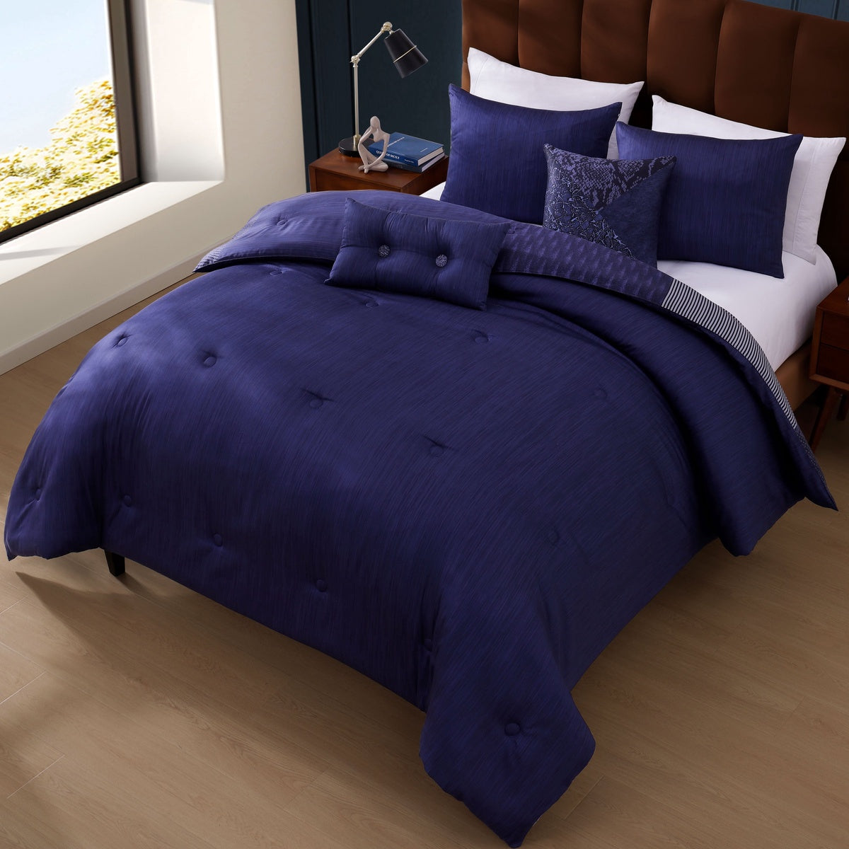  Bebejan Bebejan Blue Denim Patchwork 5 Piece Reversible Comforter Set - QUEEN - Bonton