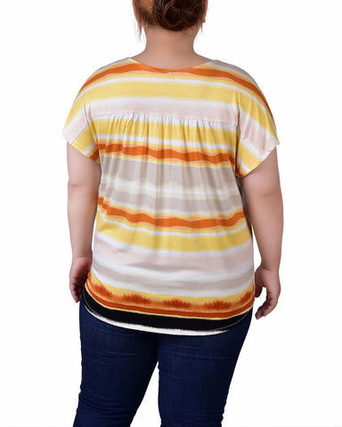 Plus Size Short Sleeve Striped v Neck Top