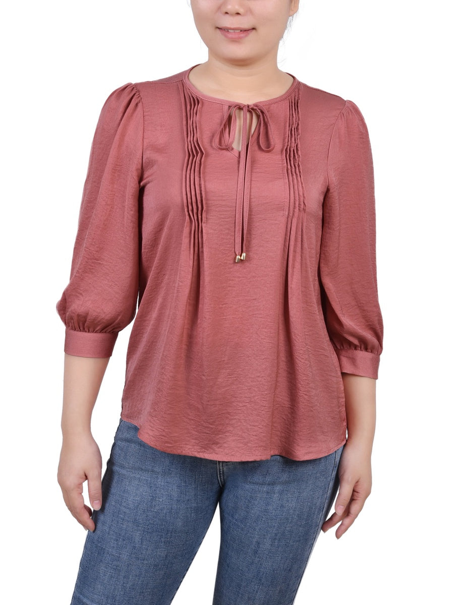  NY Collection Elbow Sleeve Satin Blouse - Black - Bonton