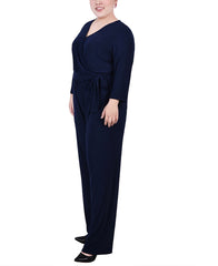 Plus Size 3/4 Sleeve Belted Jumpsuit