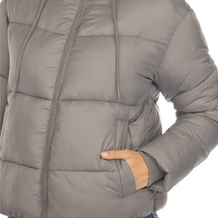 Women's Full Front Zip Hooded Bomber Puffer Jacket