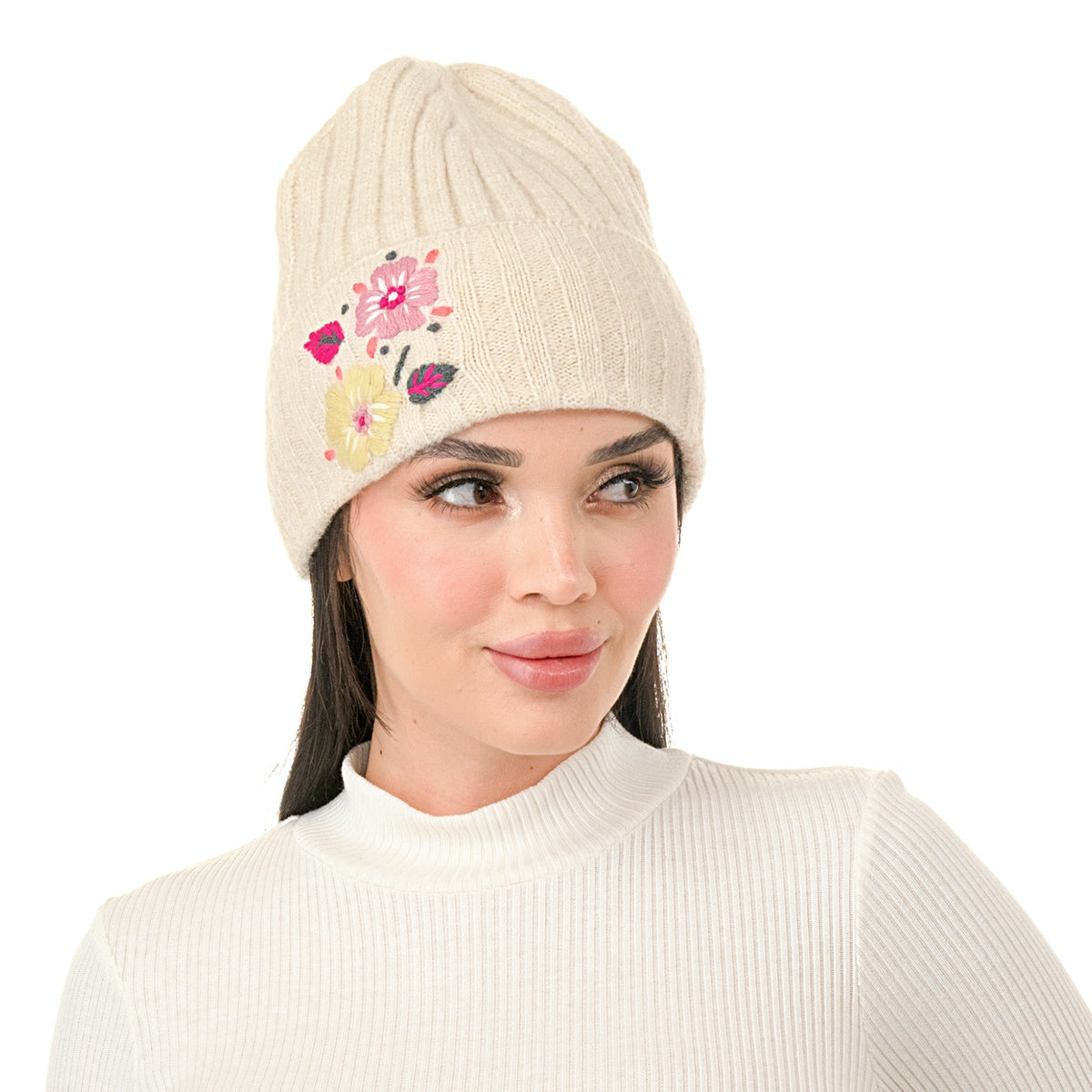  Marcus Adler Flower Embroidered Beanie - Brown - Bonton