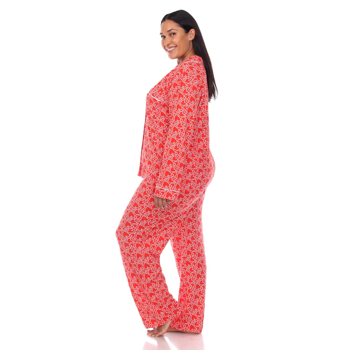  White Mark Plus Size Long Sleeve Heart Print Pajama Set - 1X - Bonton