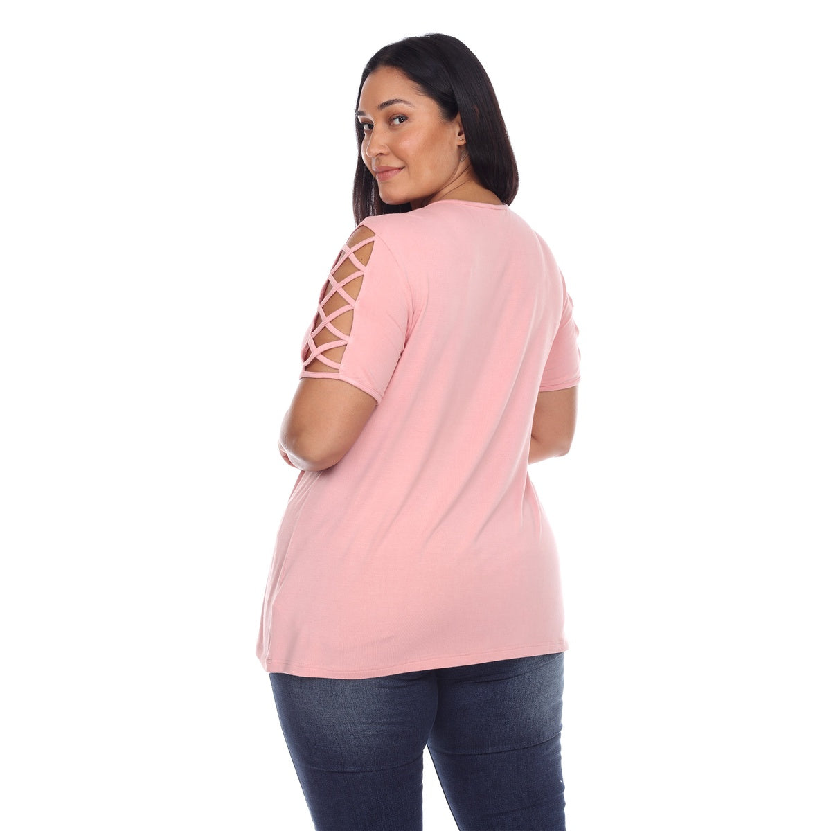  White Mark Plus Size Keyhole Neck Cutout Short Sleeve Top - 1X - Bonton