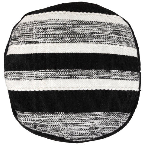 18" Black and White Striped Outdoor Woven Pouf Ottoman