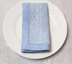 Astra Set of 6 Linen Napkins - Ivory and Light Blue