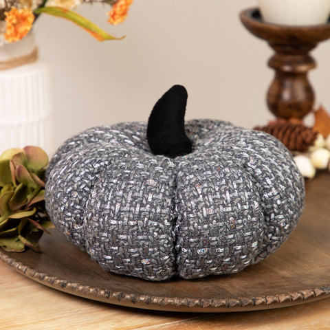 Knitted Fall Harvest Pumpkin - 7.5" - Gray and Black