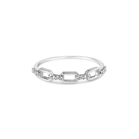 .925 Sterling Silver Diamond Accent Paperclip Band Ring (I-J Color, I2-I3 Clarity) - Ring Size 7