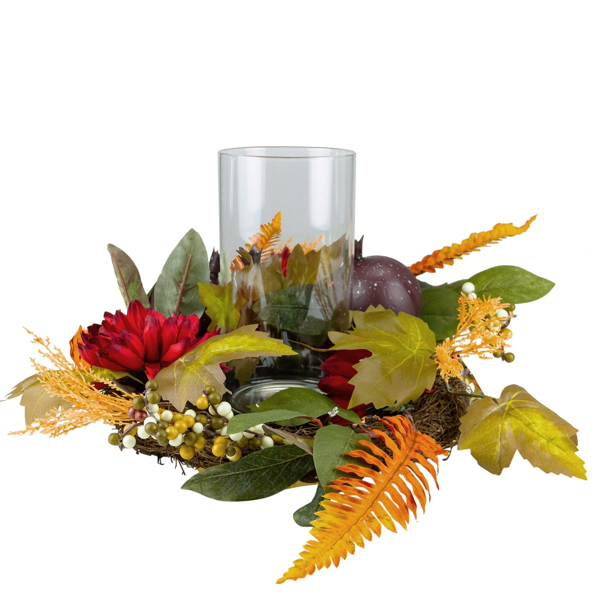  Northlight Mums With Pomegranate Fall Harvest Pillar Candle Holder Centerpiece - 22