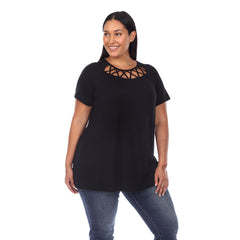 Plus Size Crisscross Cutout Short Sleeve Top