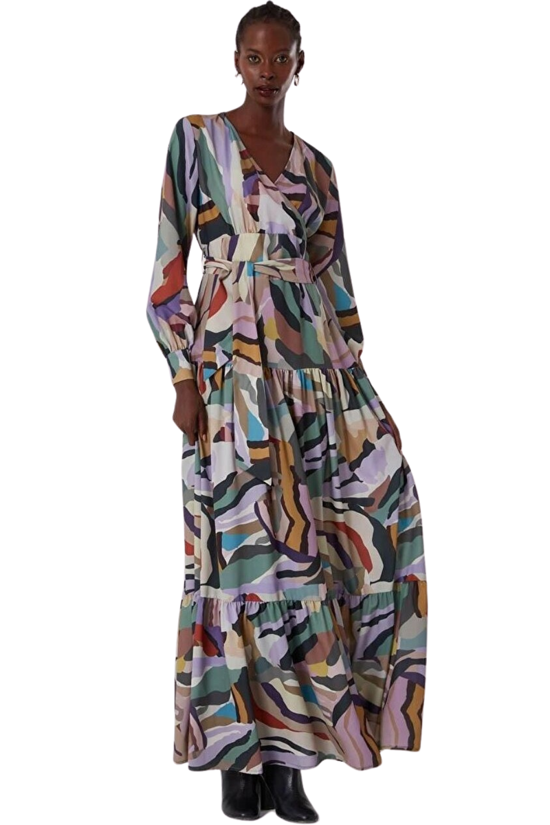  Mizalle Flowy Long Sleve Maxi Dress - Dress - Mix - Bonton
