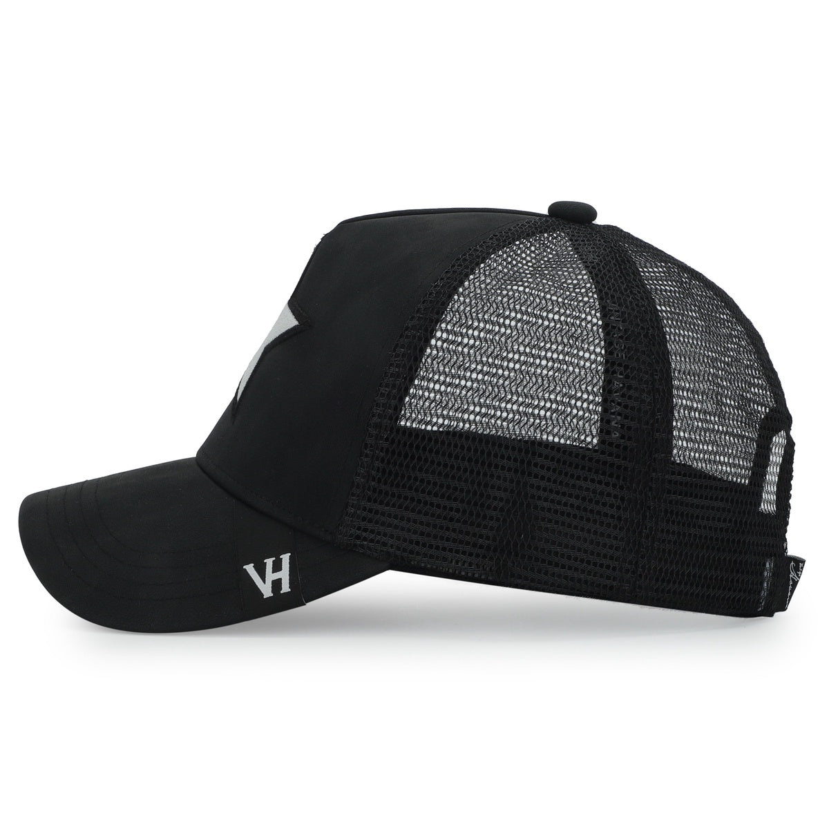  Vintage Havana Vintage Havana Trucker Hat for Women & Men – Black Faux Nubuck Leather & Mesh Adjustable Cap With White Cracked Leather Star - Default Title - Bonton
