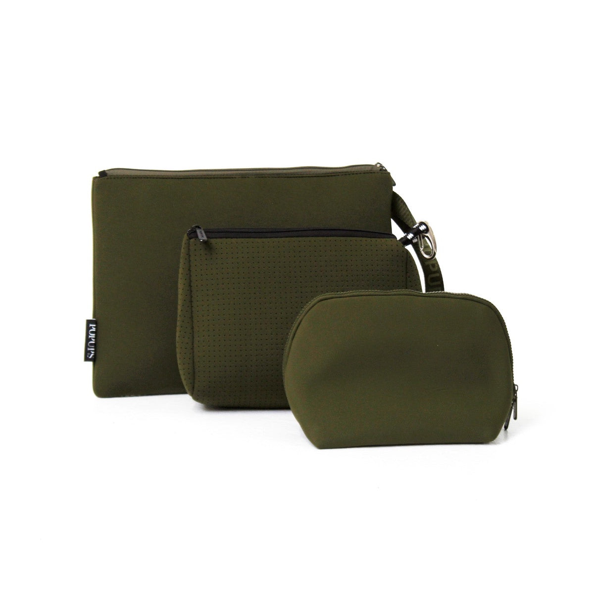  Pop Ups Brand Safari Green Set: Oversized Wristlet Pouch + Essential Pouch + Makeup Pouch Set - Default Title - Bonton