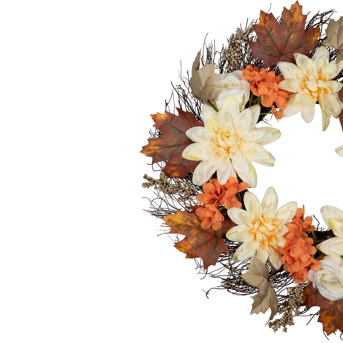  Northlight Floral  Twig and Leaves Fall Harvest Artificial Wreath - 22