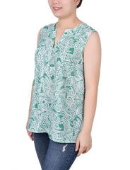 Petite Sleeveless Pintucked Blouse