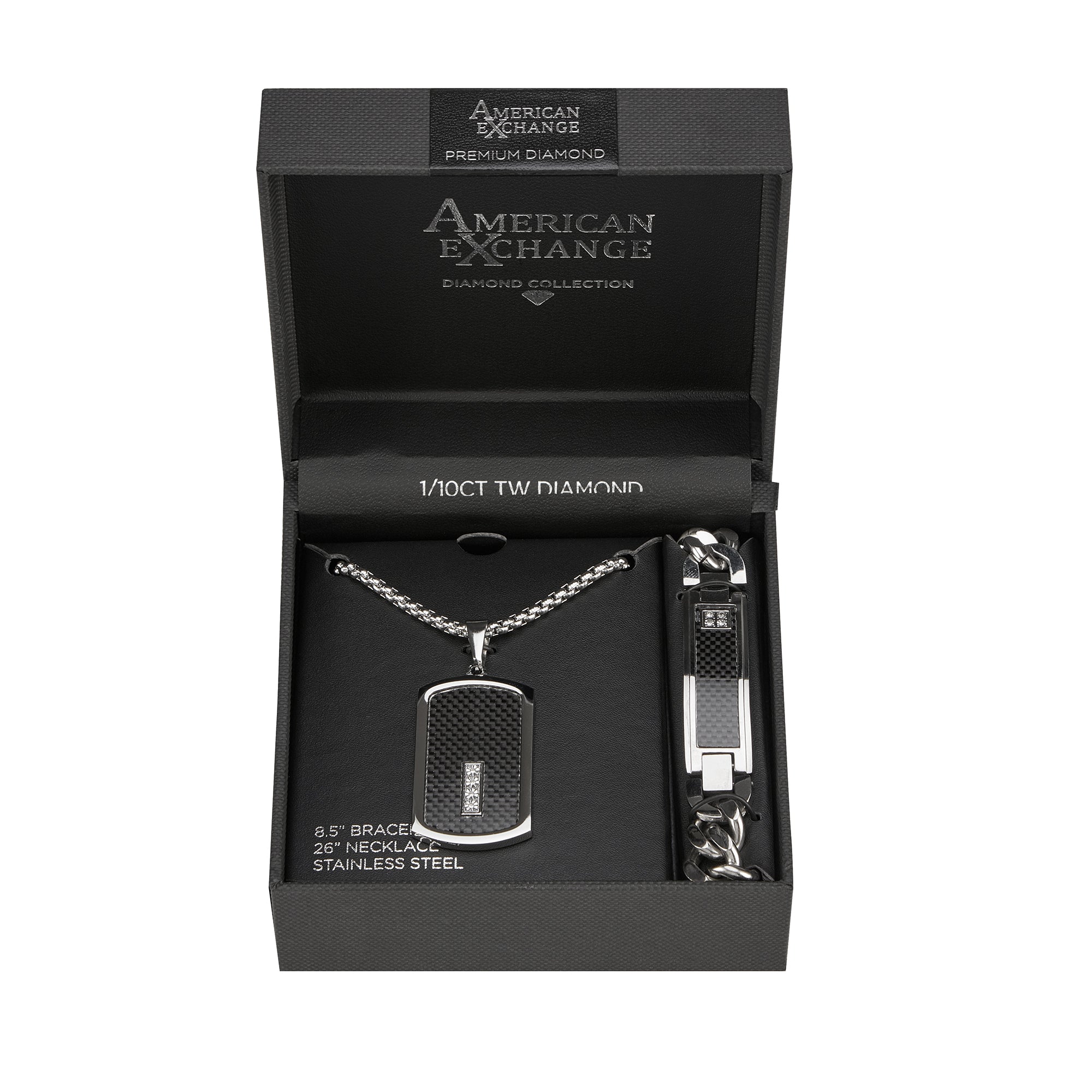  American Exchange American Exchange Necklace & Bracelet Set - Silver/Black - Bonton