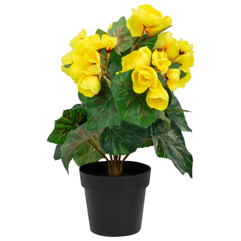 11" Yellow Potted Silk Begonia Spring Artificial Floral Arrangement