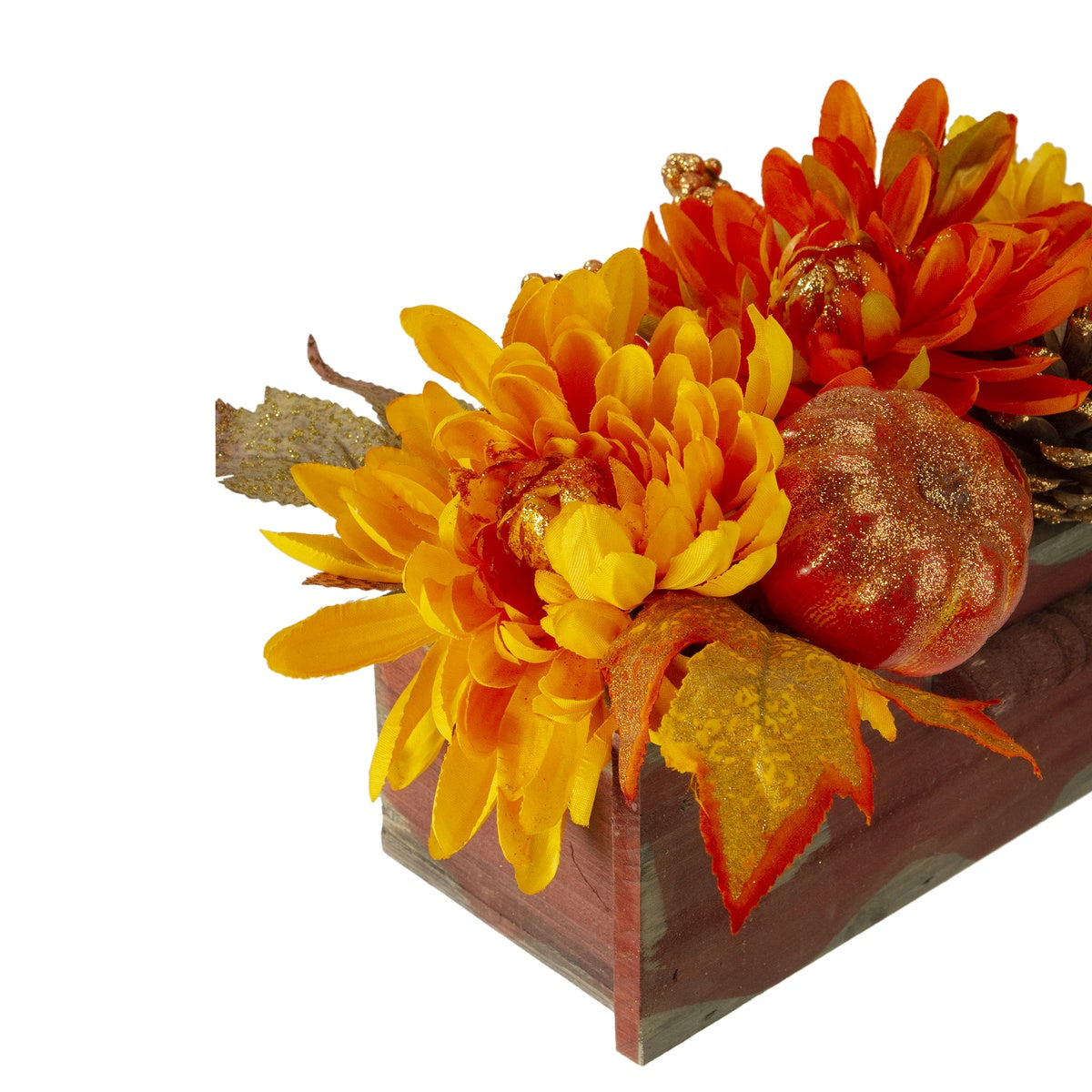  Northlight Autumn Harvest Glitter Floral Arrangement in Rustic Wooden Box Centerpiece - 14