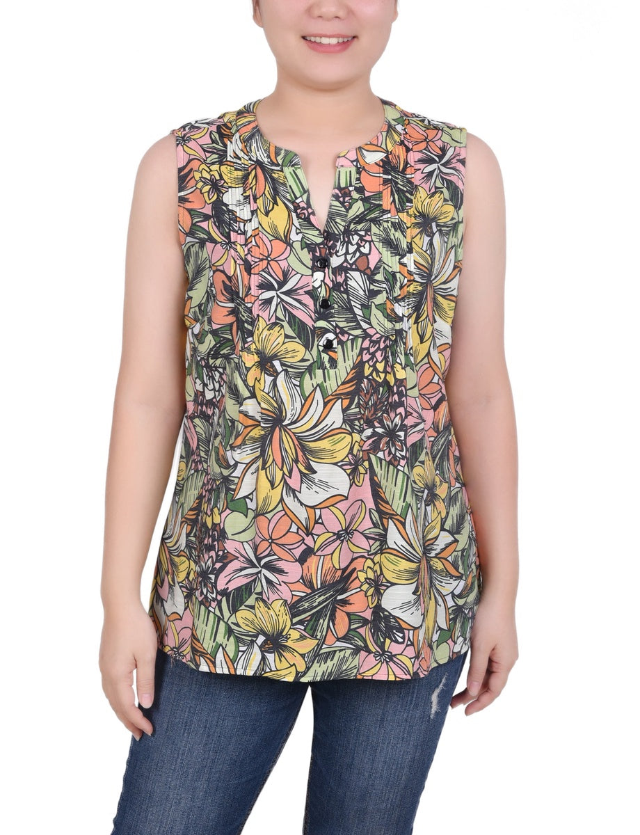  NY Collection Petite Sleeveless Pintucked Blouse - Black Palmdive - Bonton