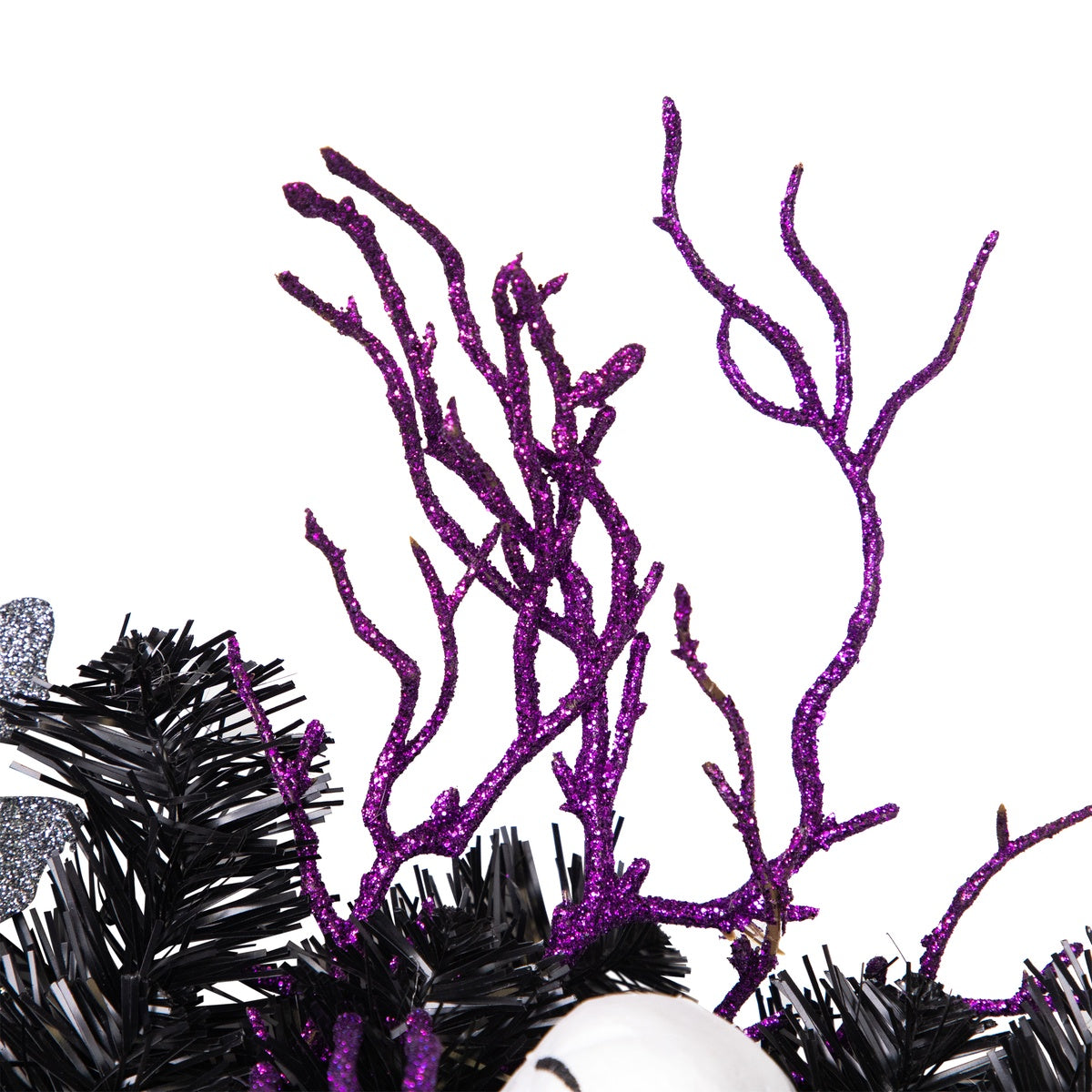  Northlight Purple and Black Spooky Skeleton Pine Halloween Wreath  24-Inch  Unlit - Default Title - Bonton
